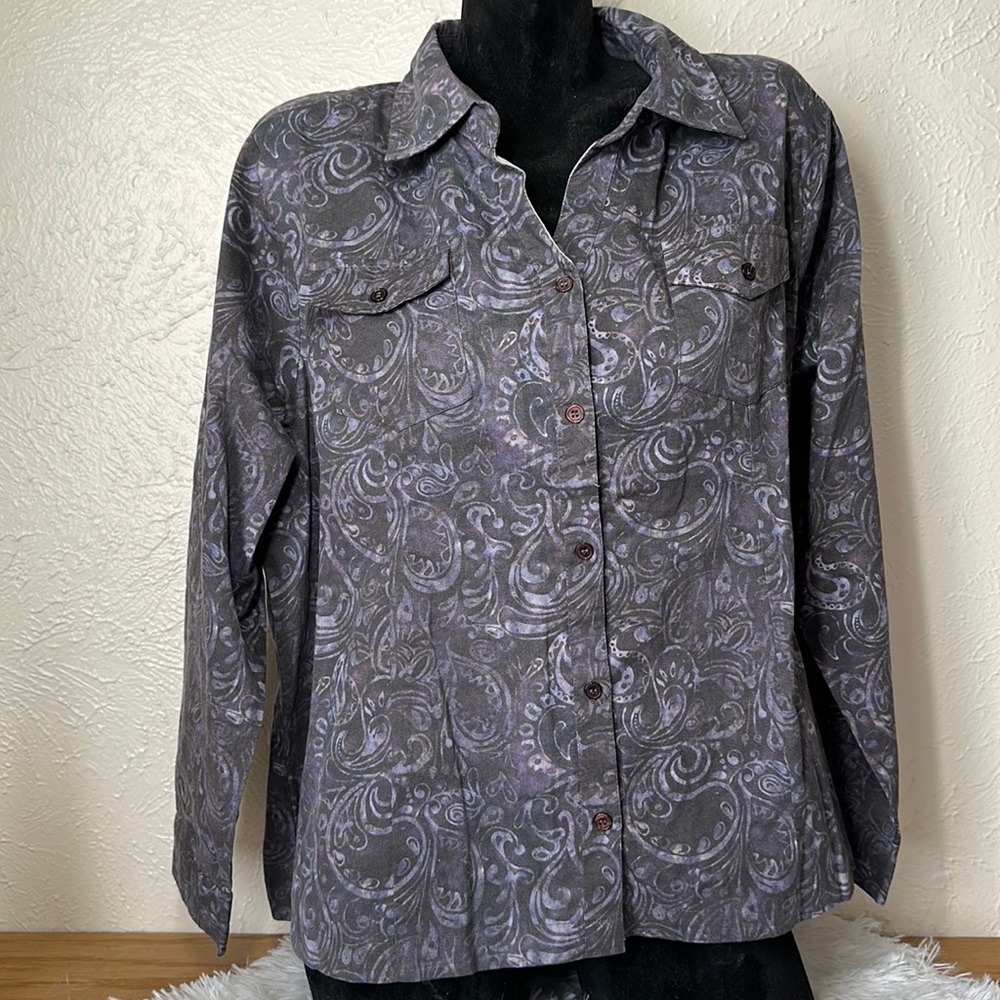 😍 HP 🫶 Keren Hart Grape Paisley Button Down Shirt 1X